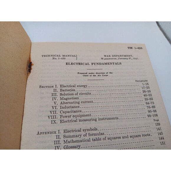 Vintage Electrical Fundamentals 1941 TM1-455 WWII Era War Department Manual - Picture 2 of 9